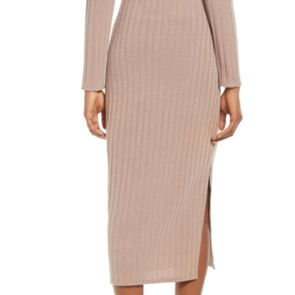 NWT Floret Studios Twist Back Long Sleeve Ribbed Sweater Dress, Mocha, Sz Medium - Picture 3 of 14